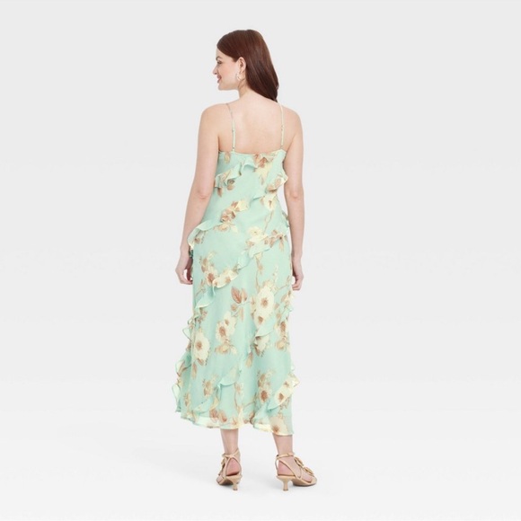 Floral Mint Green Ruffle Dress - Picture 3 of 11